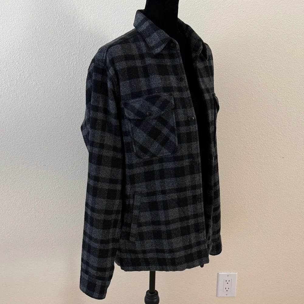 Men’s Theory Black & Gray Plaid Wool Jacket Shirt - Picture 12 of 14